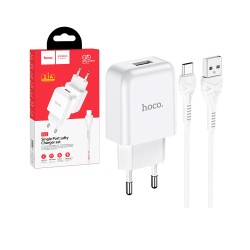 Conjunto Carregador Hoco N2 Vigor (EU) com Cabo de USB para Tipo C 1m Branco